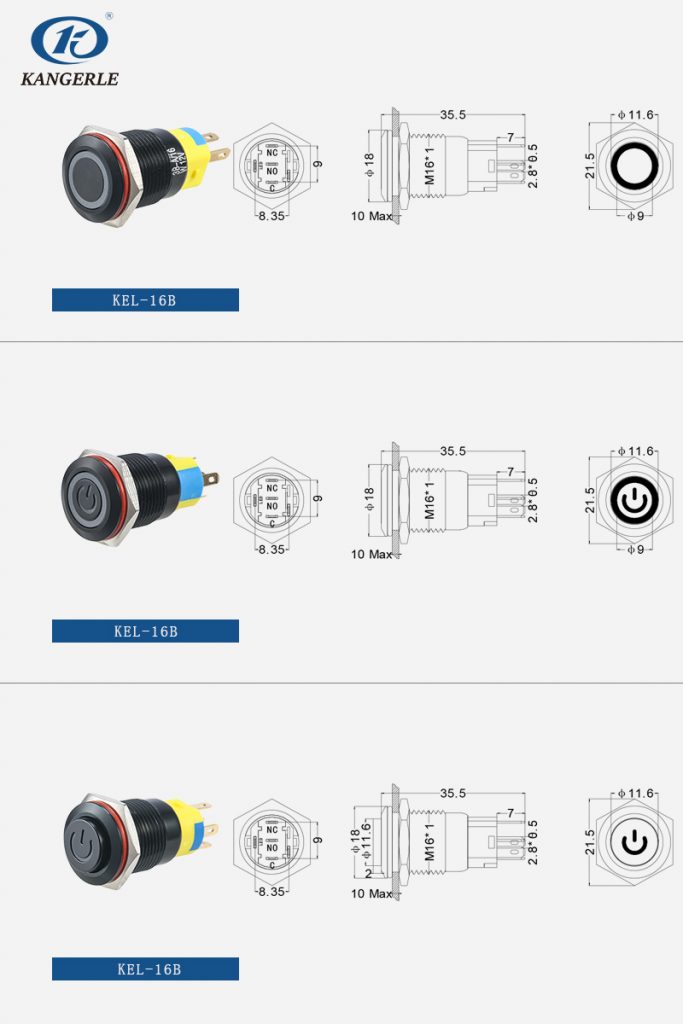 金属按钮开关16B黑插图