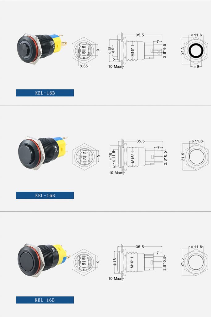 金属按钮开关16B黑插图1