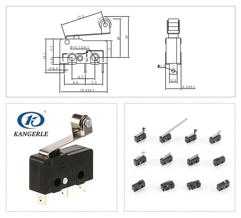 常开常闭微动开关带金属滚轮KW12-3A-6A插图