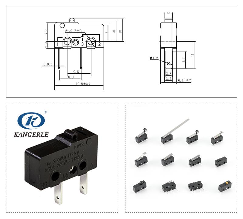常开两脚微动开关接线片端子KW12-3C-B插图