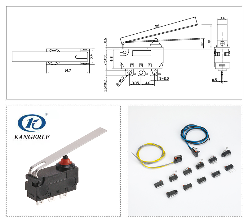 Snap action micro switch IP67 waterproof KW2-1A-8B-B