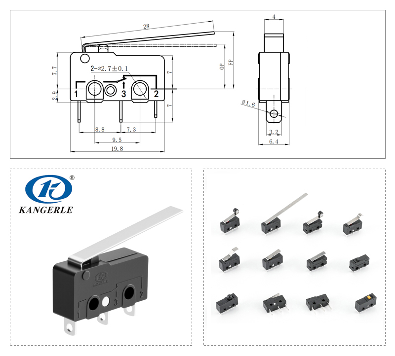 三脚柄长28mm微动开关KW12-3A-12F插图