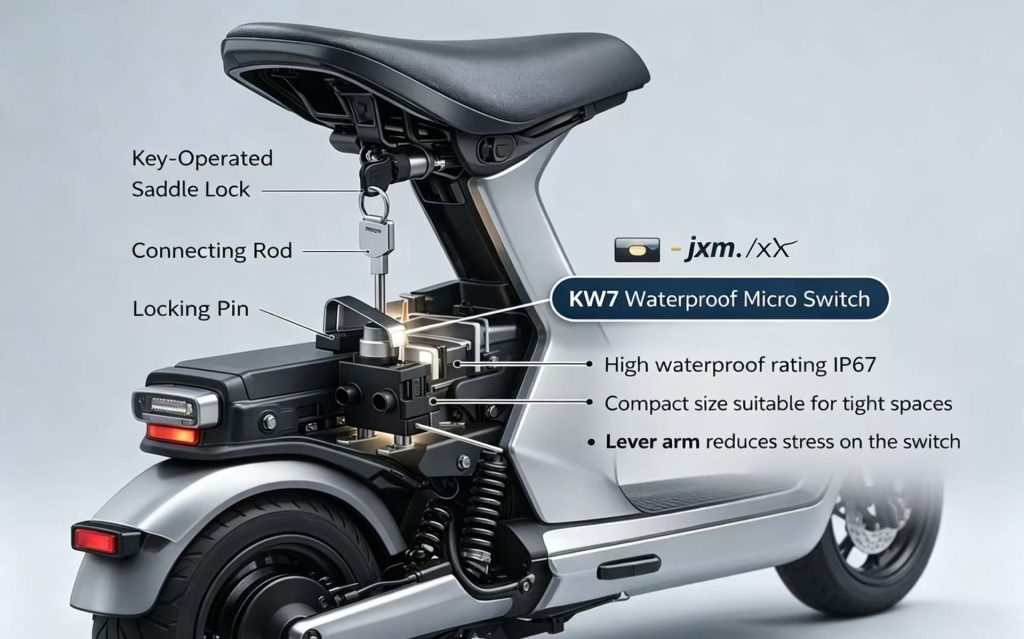 防水微动开关KW7在电动自行车马鞍锁中的作用插图